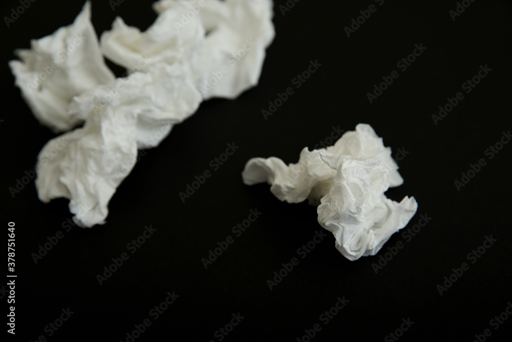 Used white paper tissues on black background Used white paper tissues on black background