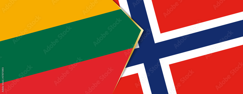 Lithuania and Norway flags, two vector flags.