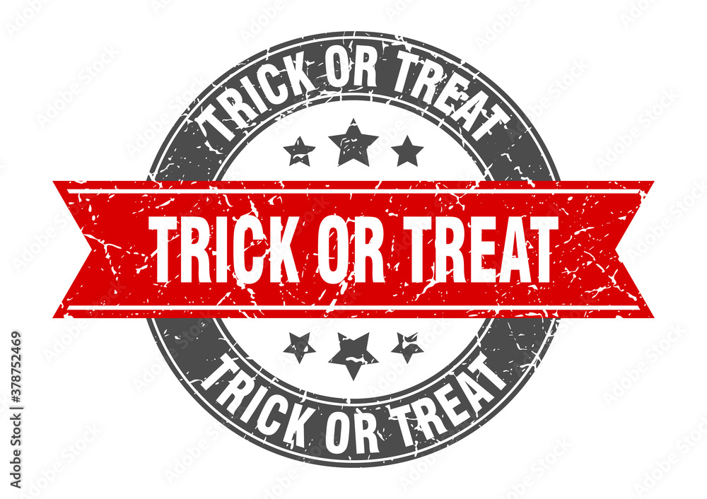 trick or treat round stamp with ribbon. label sign trick or treat round stamp with ribbon. label sign