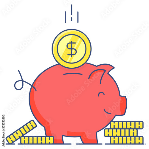 
Piggy bank in flat style, savings or accumulation of money 
