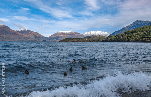 Lake Wakatipu in the mountains of Queenstown, New Zealand photo