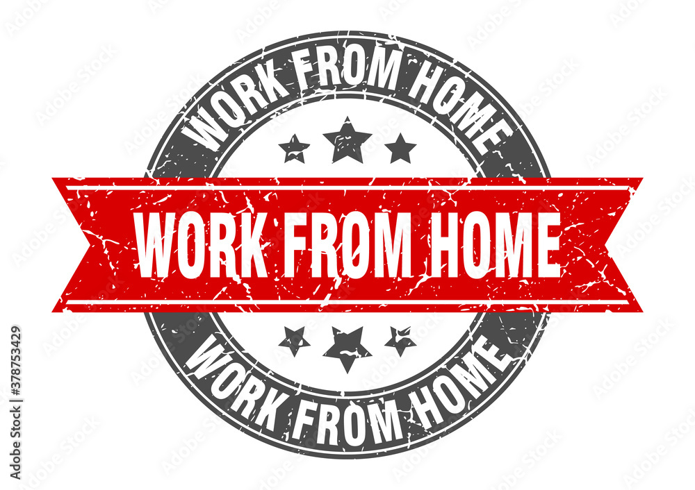 work from home round stamp with ribbon. label sign