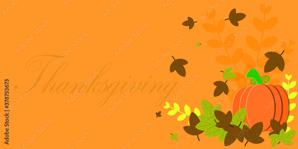 Naklejka premium Thanksgiving background pumpkins and fallen leaves on a popular trendy backdrop. Thanksgiving and Halloween concept. Copy space for text and design