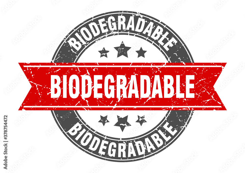 Fototapeta premium biodegradable round stamp with ribbon. label sign