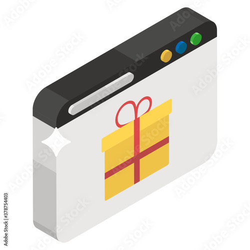
Icon of online gift box in isometric design. Web logistic delivery concept 
