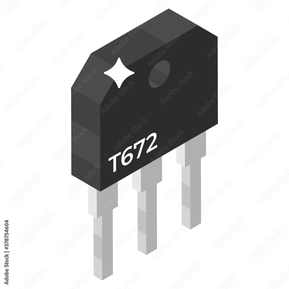 Darlington transistor concept, isometric icon of voltage regulator