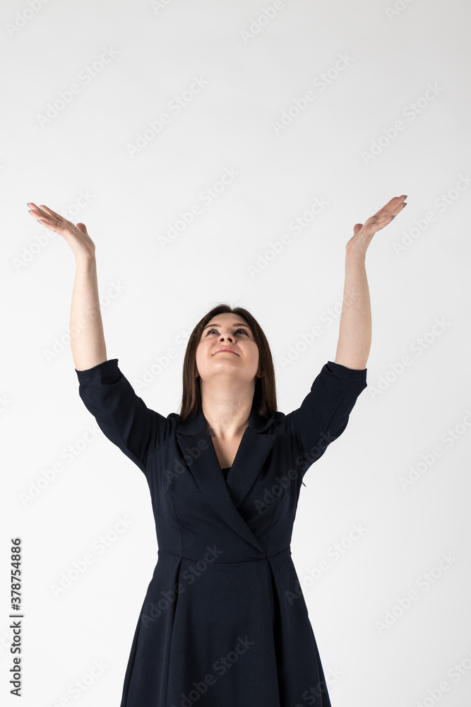 Rejoicing young woman in blue. Rejoicing young woman in blue.