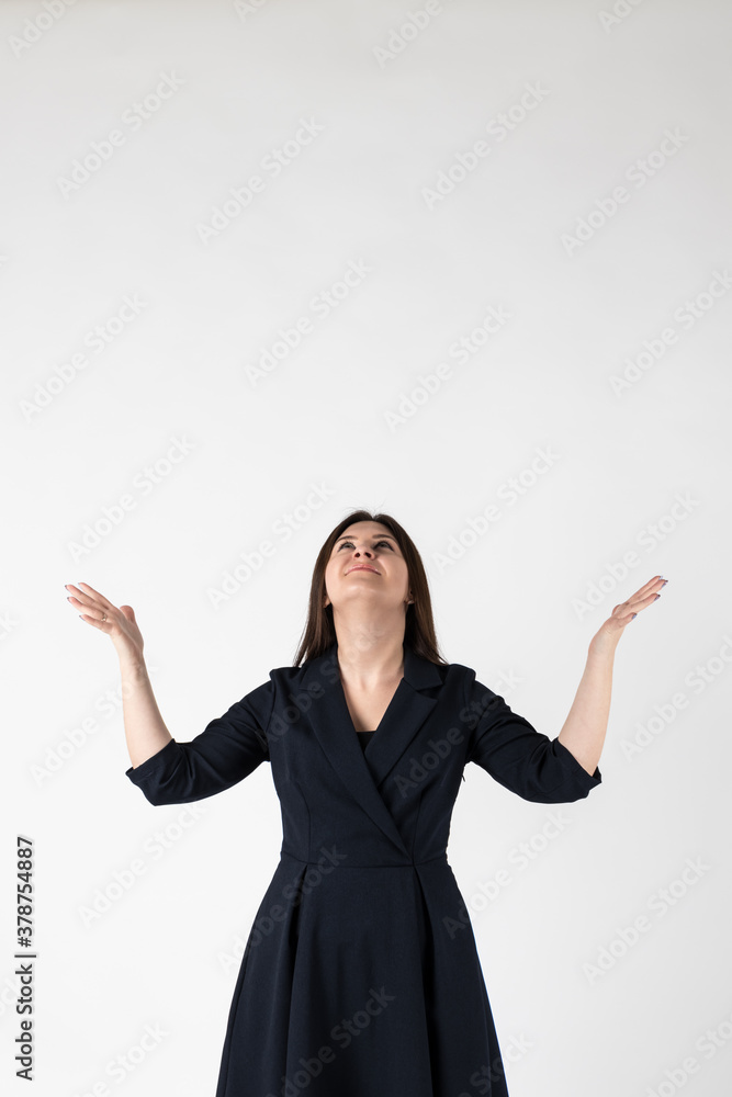Rejoicing young woman in blue. Rejoicing young woman in blue.