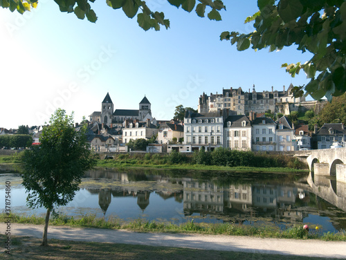 Saint Aignan sur Cher. France. View of the castle and collegial church, by the river photo