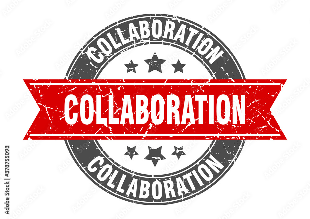collaboration round stamp with ribbon. label sign collaboration round stamp with ribbon. label sign