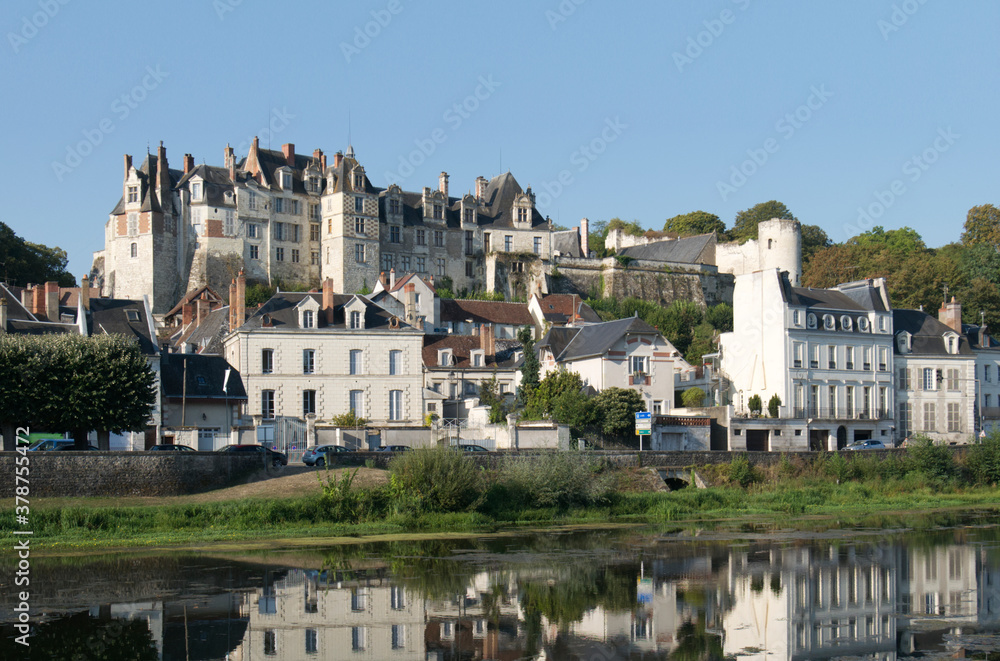 Saint Aignan sur Cher. France. View of the castle and collegial church, by the river