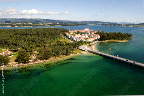 Aerial view from the island of La Toja, Ria de Arosa O Grove
