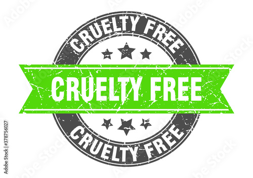 cruelty free round stamp with ribbon. label sign