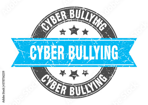 cyber bullying round stamp with ribbon. label sign