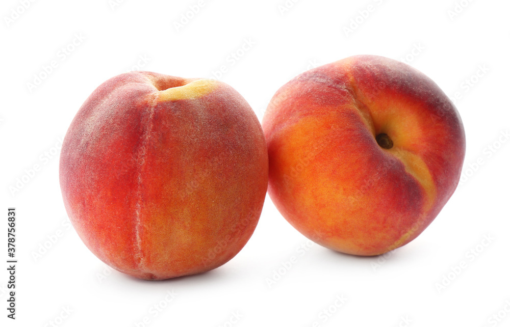 Delicious ripe juicy peaches isolated on white Delicious ripe juicy peaches isolated on white