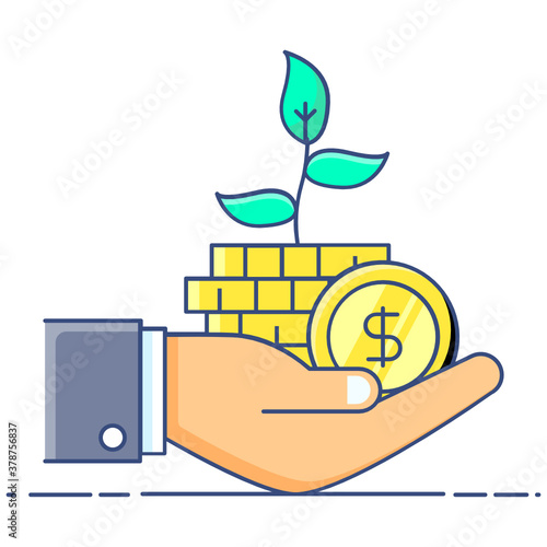 
Provident fund icon, vector of hand holding coins 
