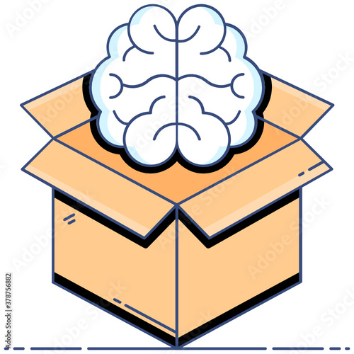 
Think outside box, brain with box flat icon 
