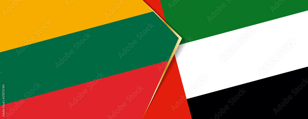 Lithuania and United Arab Emirates flags, two vector flags. Lithuania and United Arab Emirates flags, two vector flags.