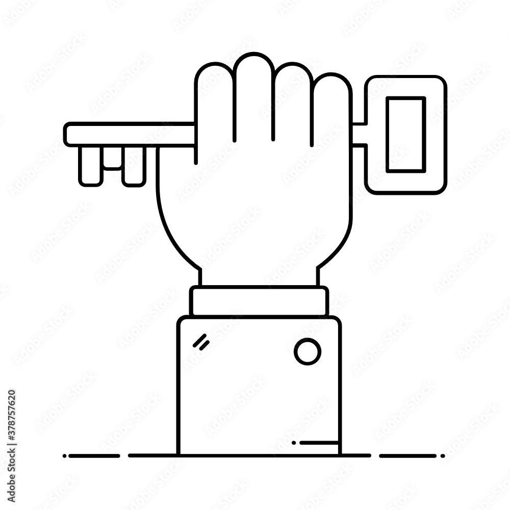 
Hand holding key, trendy icon of key to success 
