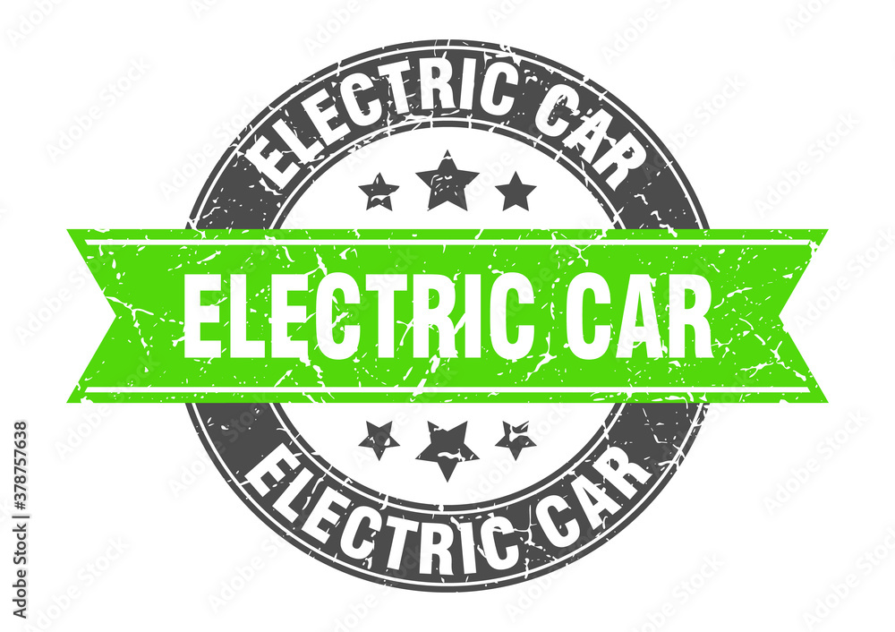 Obraz premium electric car round stamp with ribbon. label sign