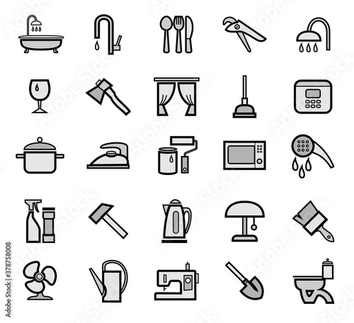 Fotografi Household goods and appliances, badges, set, gray