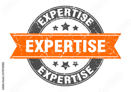 expertise round stamp with ribbon. label sign