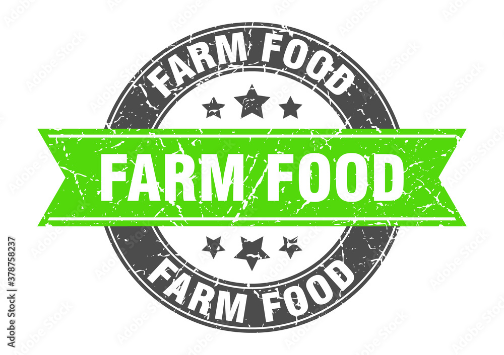 farm food round stamp with ribbon. label sign farm food round stamp with ribbon. label sign