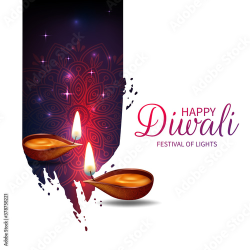 Happy Diwali greeting card. Festival of new beginnings and the triumph of  good over evil, and light over darkness. Brush stroke effect with white  background. Realistic vector illustration Stock Vector | Adobe