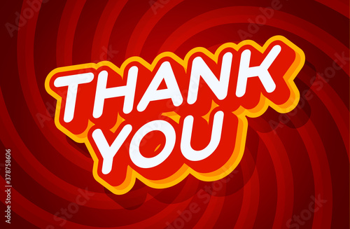 Thank you red and yellow text effect template with 3d type style and retro concept swirl red background vector illustration.