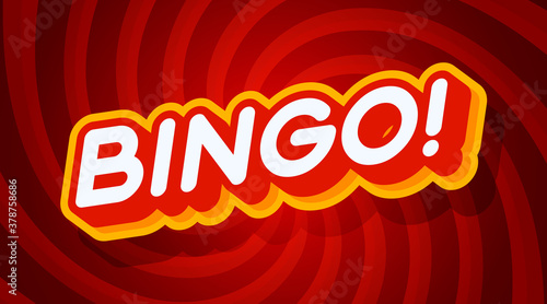 Bingo red and yellow text effect template with 3d type style and retro concept swirl red background vector illustration.