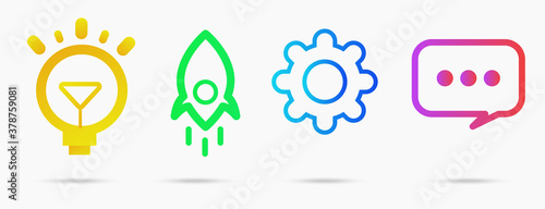 Set of modern gradient vectot icon templates. Illustration logo for everything, rocket, settings, lamp and chat symbols.