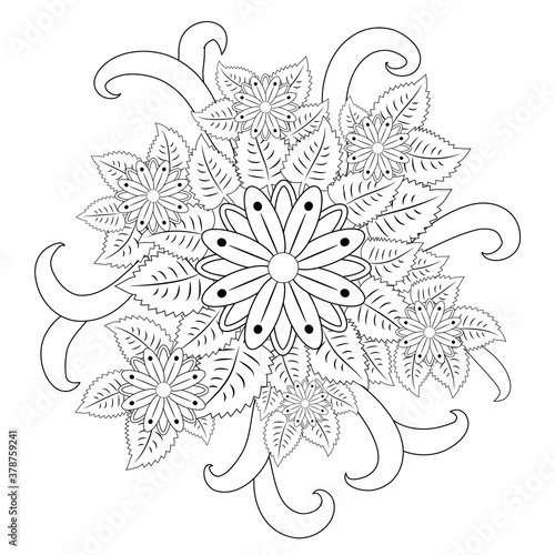 floral mandalaa stylized circular ornament. floral mandala. black-and-white drawing. coloring book for children and adults. page for artbook.