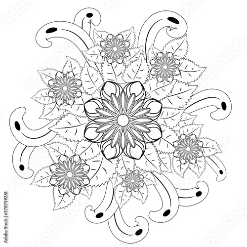 floral mandalaa stylized circular ornament. floral mandala. black-and-white drawing. coloring book for children and adults. page for artbook.