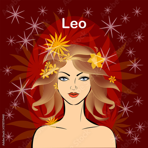 Leo.Fire zodiac signs.beautiful space woman with fiery hair.Vector abstract graphic design.