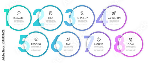 Vector Infographic label design with 8 options or steps. Infographics for business concept. Can be used for presentations banner, workflow layout, process diagram, flow chart, info graph