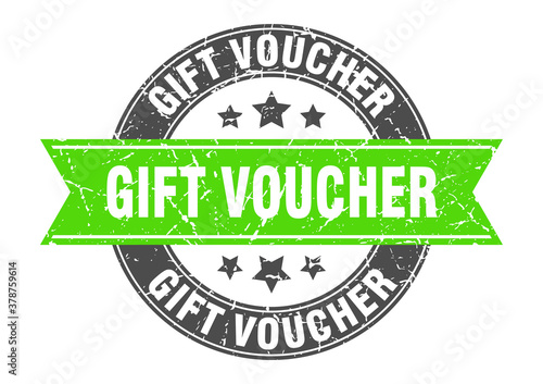 gift voucher round stamp with ribbon. label sign