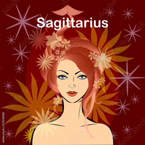 Sagittarius.fire zodiac signs.beautiful space woman with fiery hair.Vector abstract graphic design.