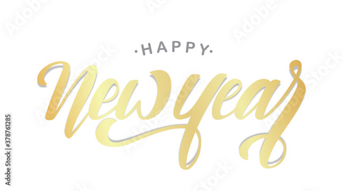Vector greeting handwritten golden lettering of Happy New Year