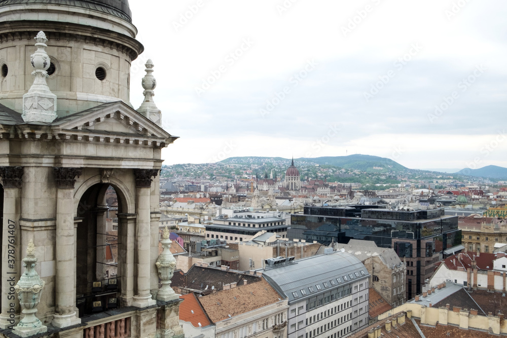 Panorama of Budapest Hungary from the tower of famous St Istvan cathedral