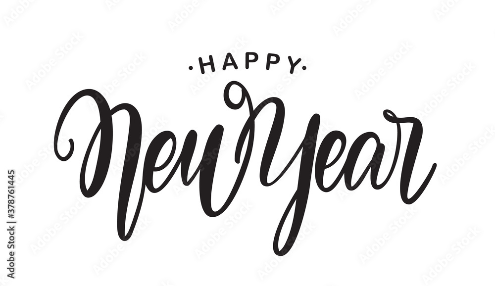 Hand drawn elegant modern brush type lettering of Happy New Year isolated on white background.