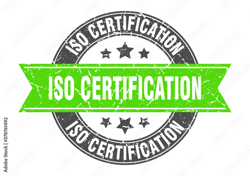 iso certification round stamp with ribbon. label sign iso certification round stamp with ribbon. label sign
