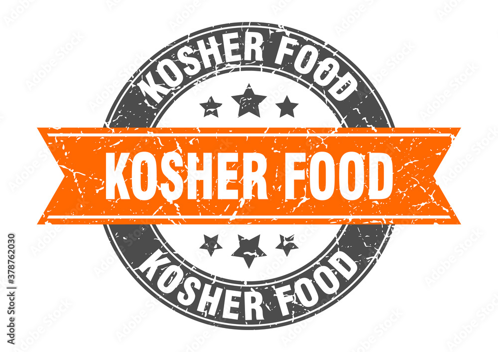 Obraz premium kosher food round stamp with ribbon. label sign