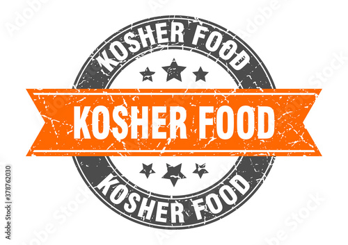kosher food round stamp with ribbon. label sign