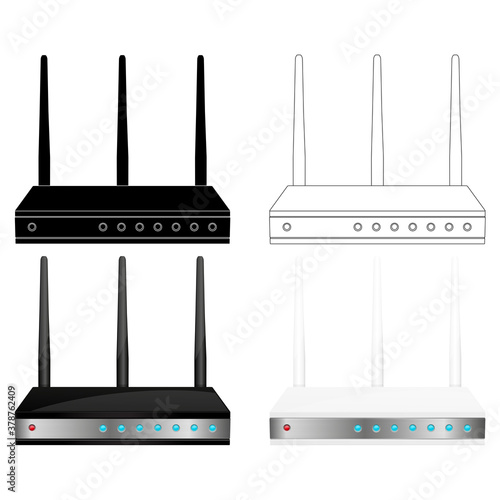 Wifi router. 3d device and ouline drawings