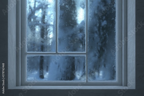Frost on the window in the cold winter