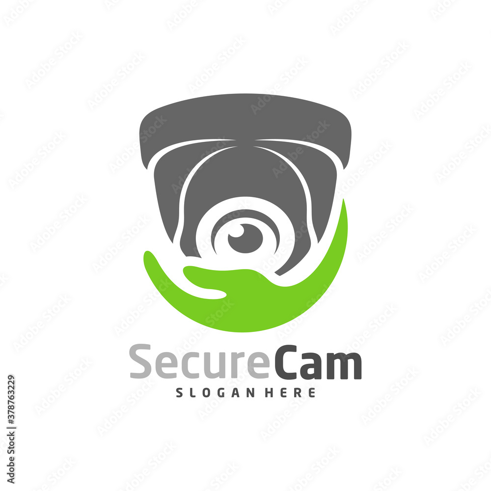 Obraz premium CCTV Camera with Care Logo Design Vector Template, Concept Symbol, Icon