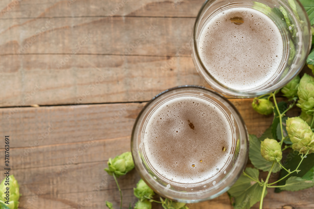 Oktoberfest festival beer background. Malt and hops craft beer brewing background with copy space. Oktoberfest festival beer background. Malt and hops craft beer brewing background with copy space.