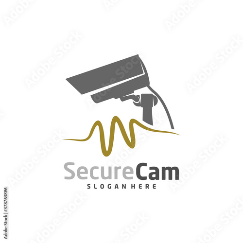 CCTV Camera with Pulse Logo Design Vector Template, Concept Symbol, Icon