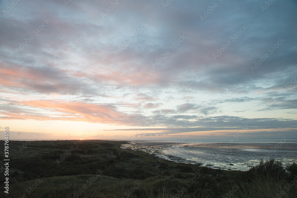 The oerd on Ameland during the sunrise, a beautiful nature area where thousands of water birds breed, Wadden Island, protected nature area, Friesland, the Netherlands