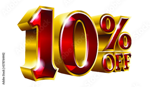 10% off - Ten percent off discount gold and red sign. Vector illustration. Special Offer 10 % Off Discount Tag. Ideal for Sticker, Banner, Advertising, TV Commercial and any kind of Decoration.